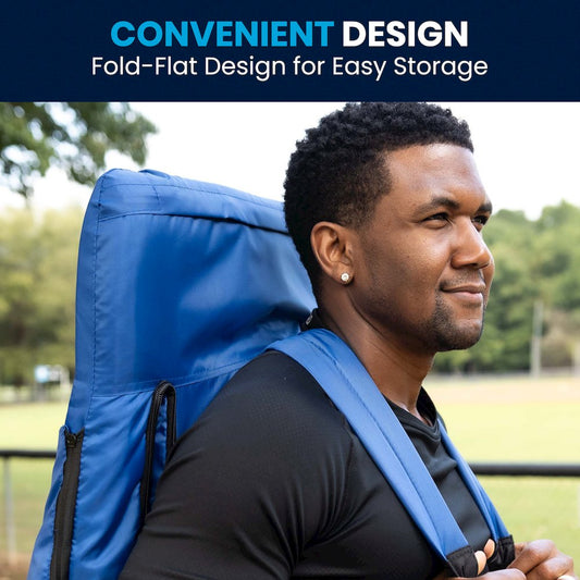 Set of 2 Blue Portable Lightweight Stadium Chairs with Armrests
