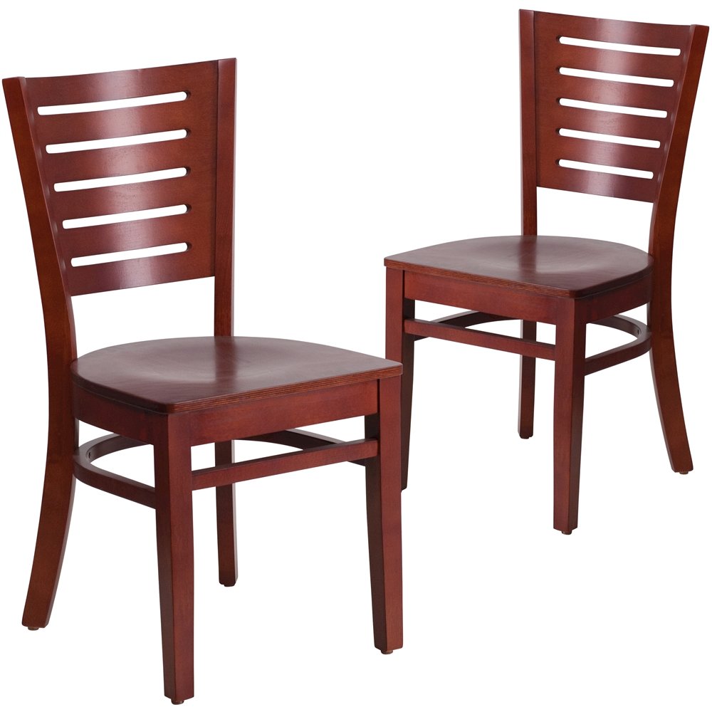 2 Pk. Darby Series Slat Back Mahogany Wooden Restaurant Chair