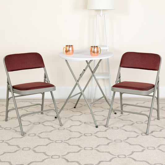2 Pack Triple Braced & Double Hinged Burgundy Fabric Metal Folding Chair