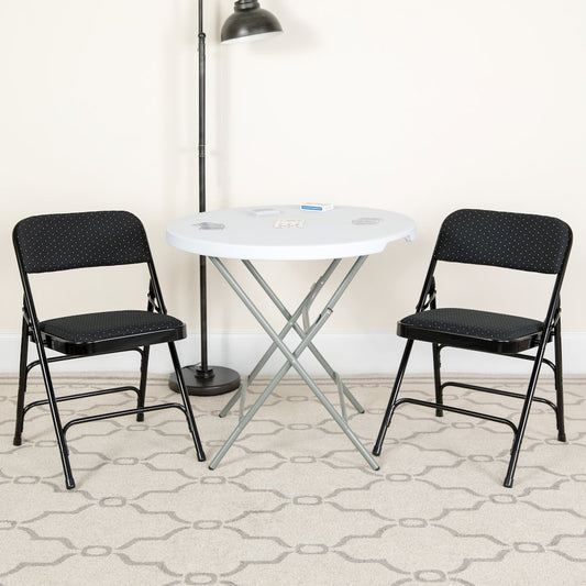 2 Pack Triple Braced & Double Hinged Black Patterned Fabric Metal Folding Chair