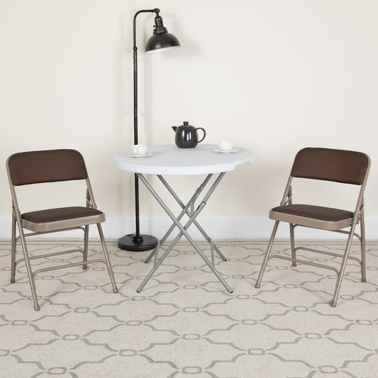 2 Pk. HERCULES Series Curved Triple Braced & Double Hinged Brown Patterned Fabric Metal Folding Chair