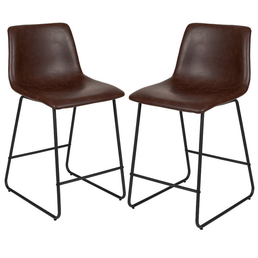 24 Inch LeatherSoft Counter Height Barstools in Dark Brown, Set of 2