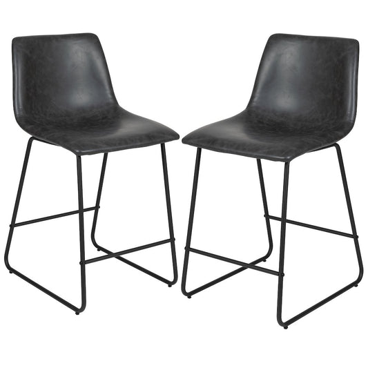 24 Inch LeatherSoft Counter Height Barstools in Dark Gray, Set of 2