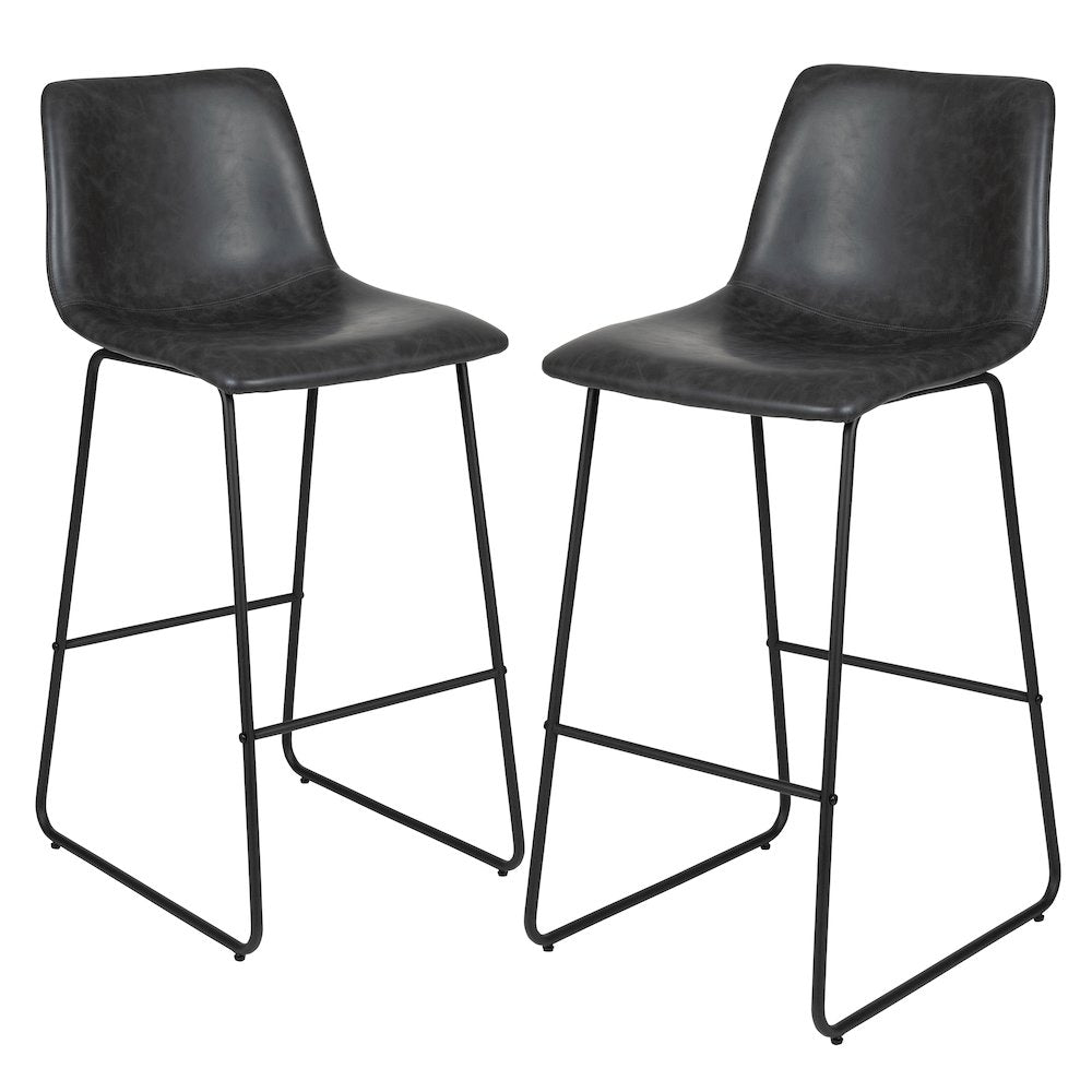 30 Inch LeatherSoft Bar Height Barstools in Dark Gray, Set of 2