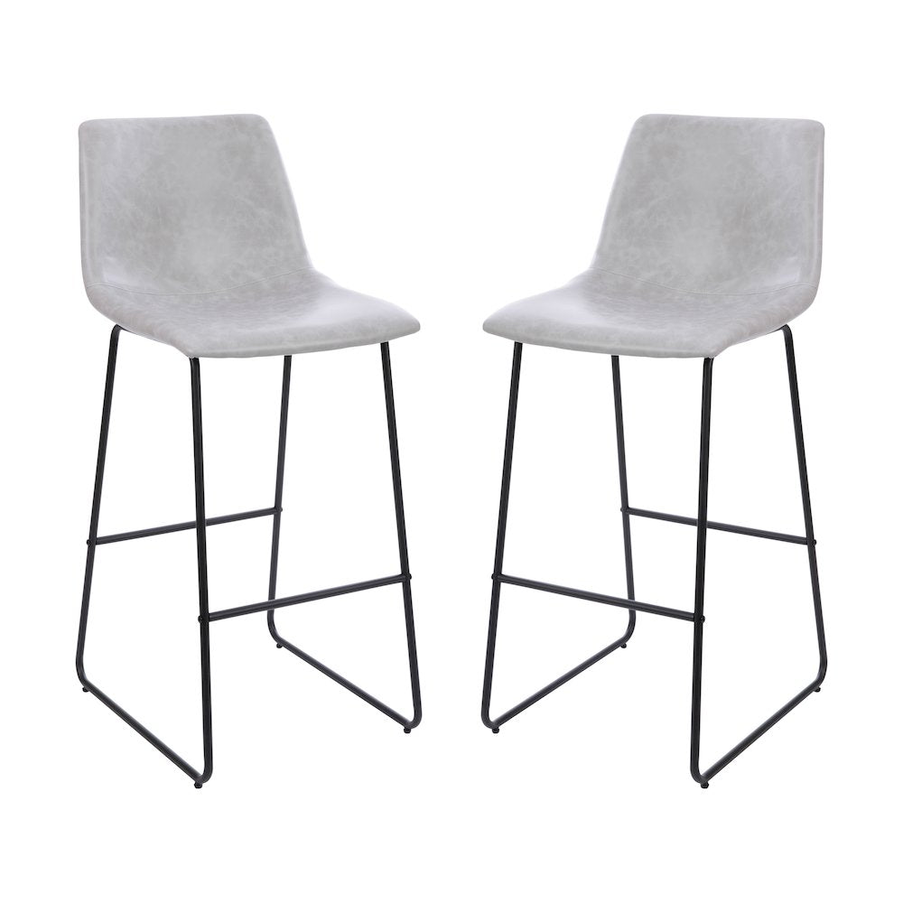 30 inch LeatherSoft Bar Height Barstools in Light Gray, Set of 2