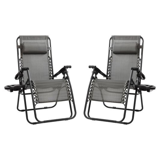 Adjustable Folding Mesh Zero Gravity Reclining Lounge Chair in Gray, Set of 2