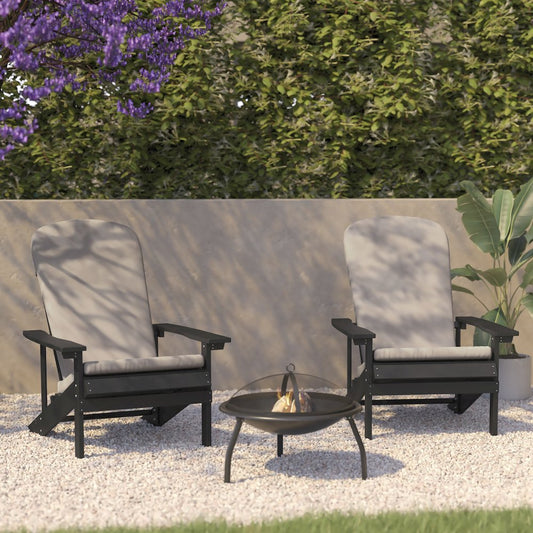 Set of 2 Adirondack Chairs in Slate Gray with Cream Cushions, Porch, and Patio