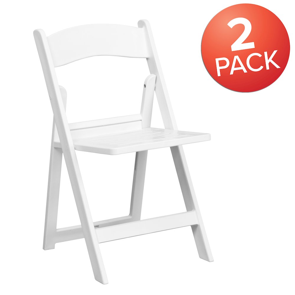 2 Pack HERCULES Series 1000 lb. Capacity White Resin Folding Chair with Slatted Seat