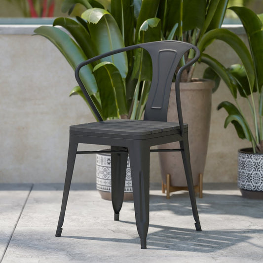 Indoor/Outdoor Black Stacking Arm Chair, Set of 2