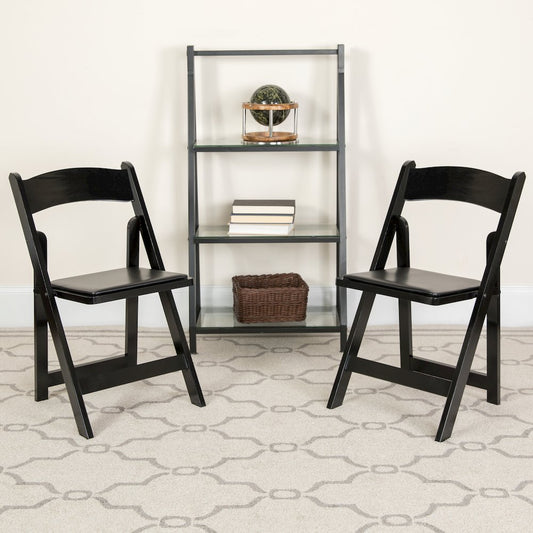 2 Pack Black Wood Folding Chair with Vinyl Padded Seat