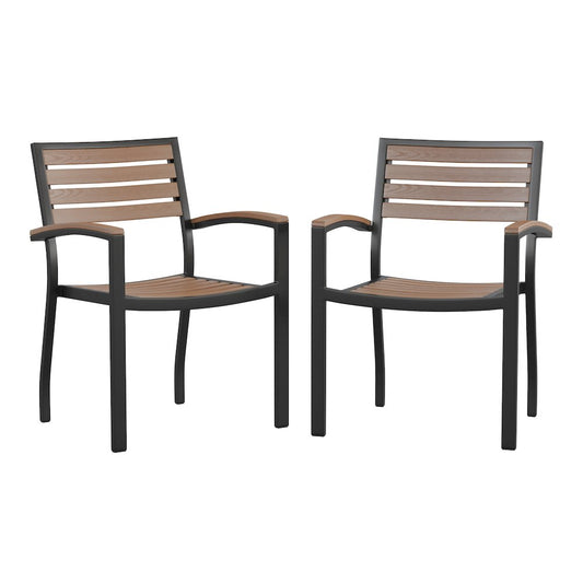 Outdoor Stackable Faux Teak Side Chair - Set of 2