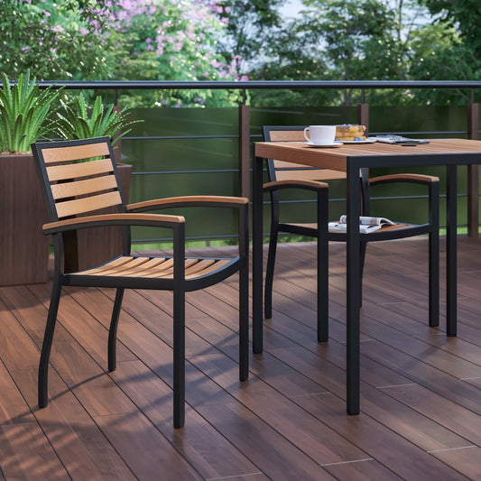 Outdoor Stackable Faux Teak Side Chair - Set of 2