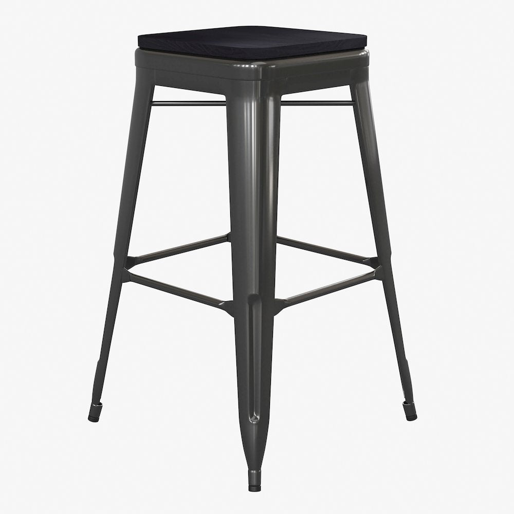 Modern Industrial Metal Bar Stool with Poly Resin Seat, Set of 4