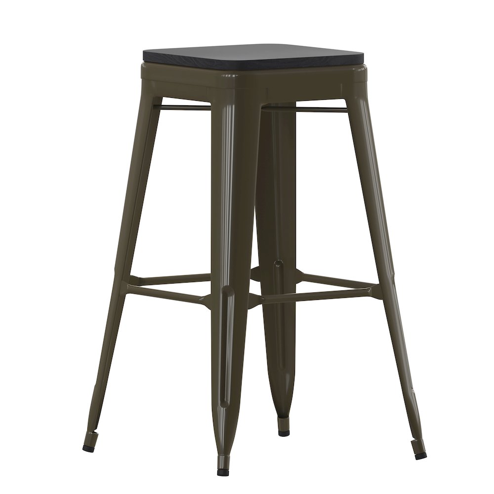 Modern Industrial Metal Bar Stool with Poly Resin Seat, Set of 4