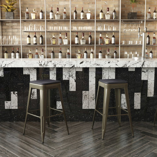 Modern Industrial Metal Bar Stool with Poly Resin Seat, Set of 4