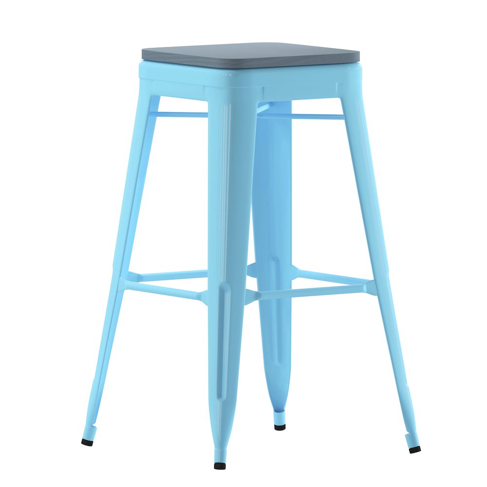 Modern Industrial Metal Bar Stool with Poly Resin Seat, Set of 4