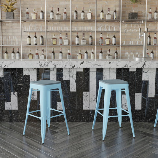 Modern Industrial Metal Bar Stool with Poly Resin Seat, Set of 4