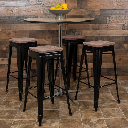 Set of 4 Modern Industrial Metal Stools in Black
