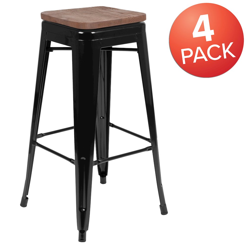 Set of 4 Modern Industrial Metal Stools in Black