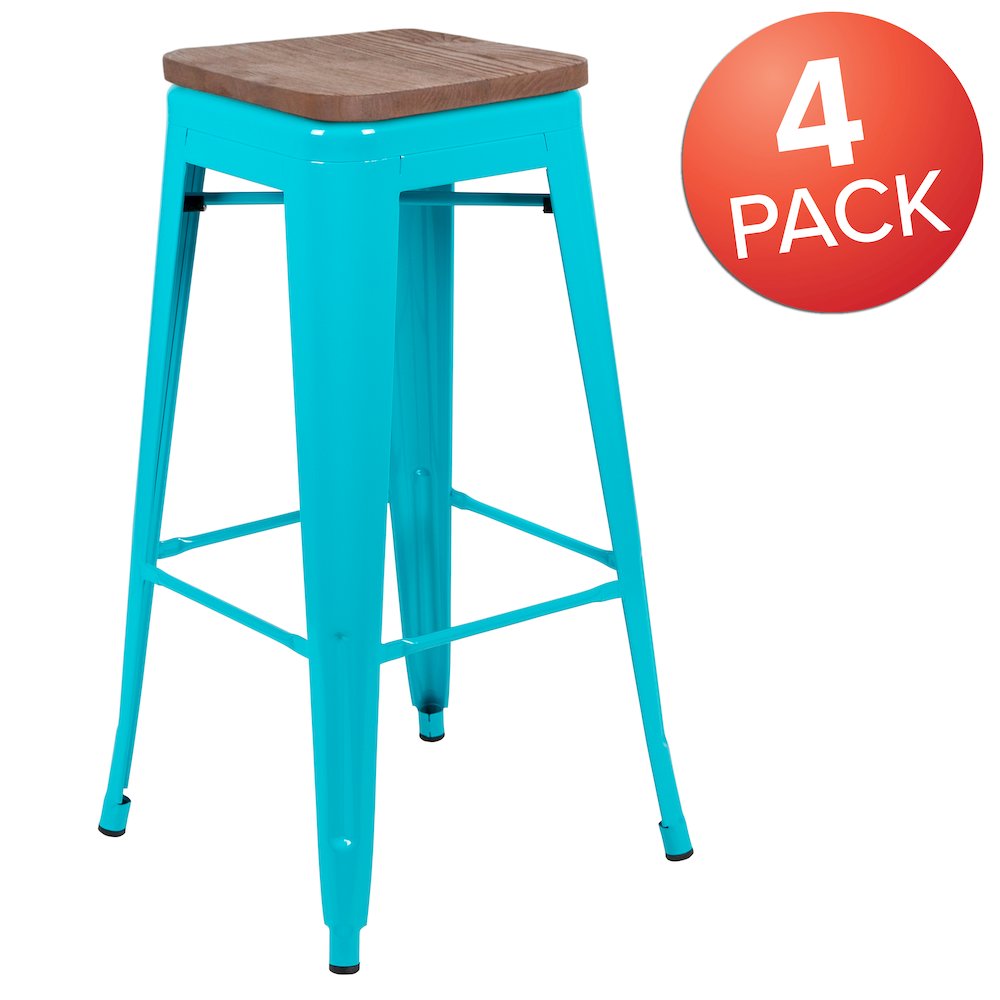 Set of 4 Modern Industrial Metal Stools in Teal