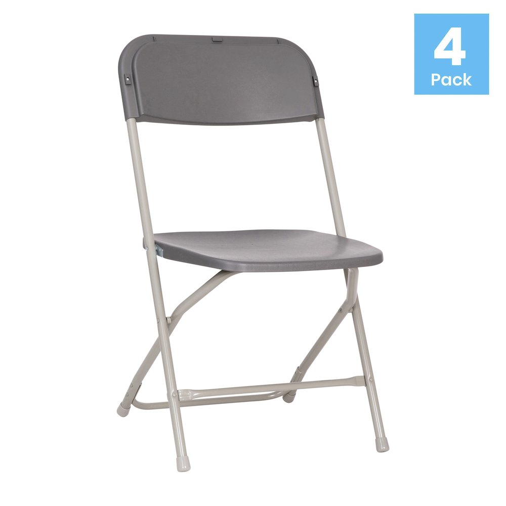 Hercules™ Series 4 Pack Gray Plastic Folding Chairs, Commercial Grade Contoured Comfort Big & Tall, 650LB. Weight Capacity Chair