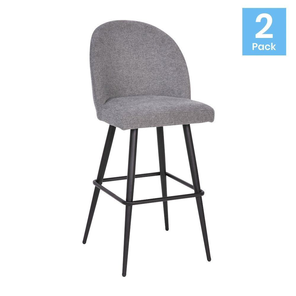 30" High Back Armless Barstools, Gray Faux Linen-Set of 2
