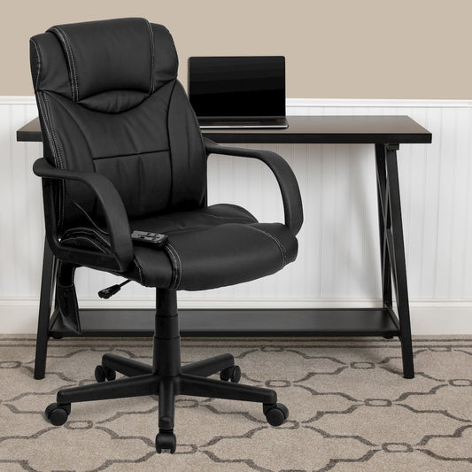 Mid-Back Ergonomic Massaging Black Executive Swivel Office Chair with Arms
