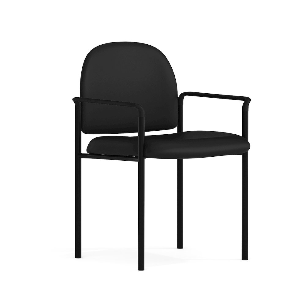 Comfort Black Vinyl Stackable Steel Side Reception Chair with Arms