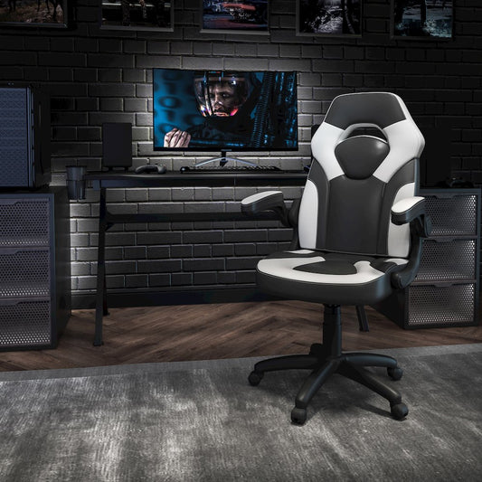 X10 Gaming Chair Racing Office Computer Swivel Chair, White/Black LeatherSoft