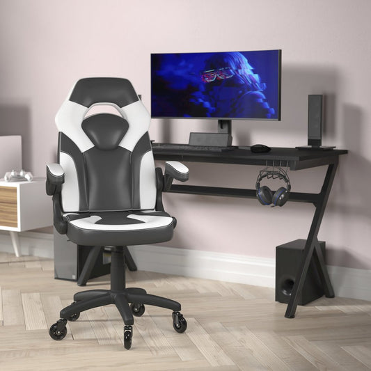 X10 Gaming Chair Racing Office Computer Chair, White/Black LeatherSoft