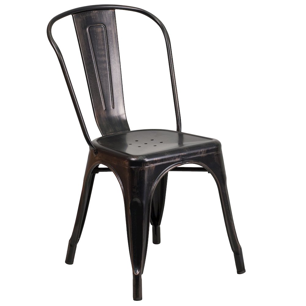 Commercial Grade Black-Antique Gold Metal Indoor-Outdoor Stackable Chair