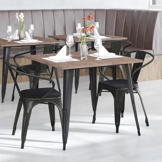 Black Metal Indoor-Outdoor Chair with Arms with Black Poly Resin Wood Seat