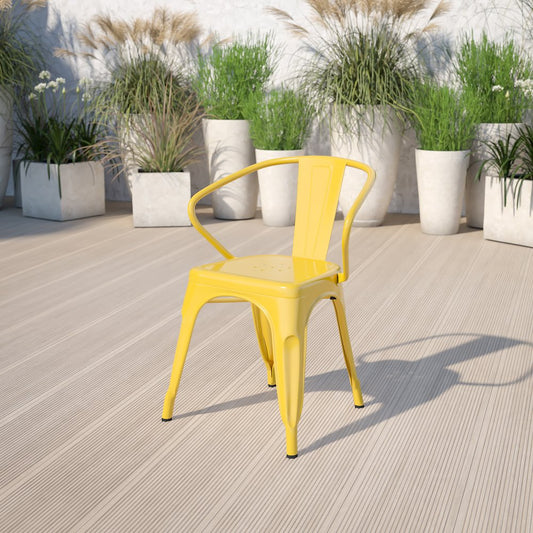 Commercial Grade Yellow Metal Indoor-Outdoor Chair with Arms