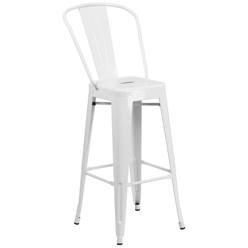 30" High White Metal Indoor-Outdoor Barstool with Removable Back