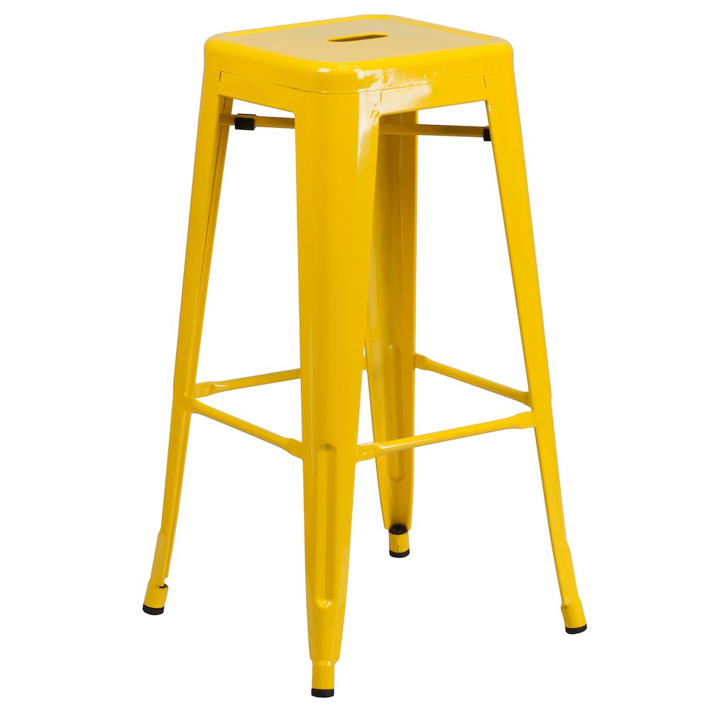 30" High Backless Yellow Metal Indoor-Outdoor Barstool with Square Seat