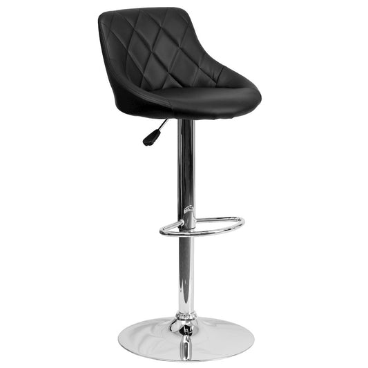 Black Vinyl Bucket Seat Barstool with Diamond Pattern Back and Chrome Base