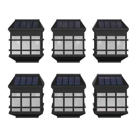 Holder 6 Pack Wall Mount LED Solar Lights - Weather Resistant Black