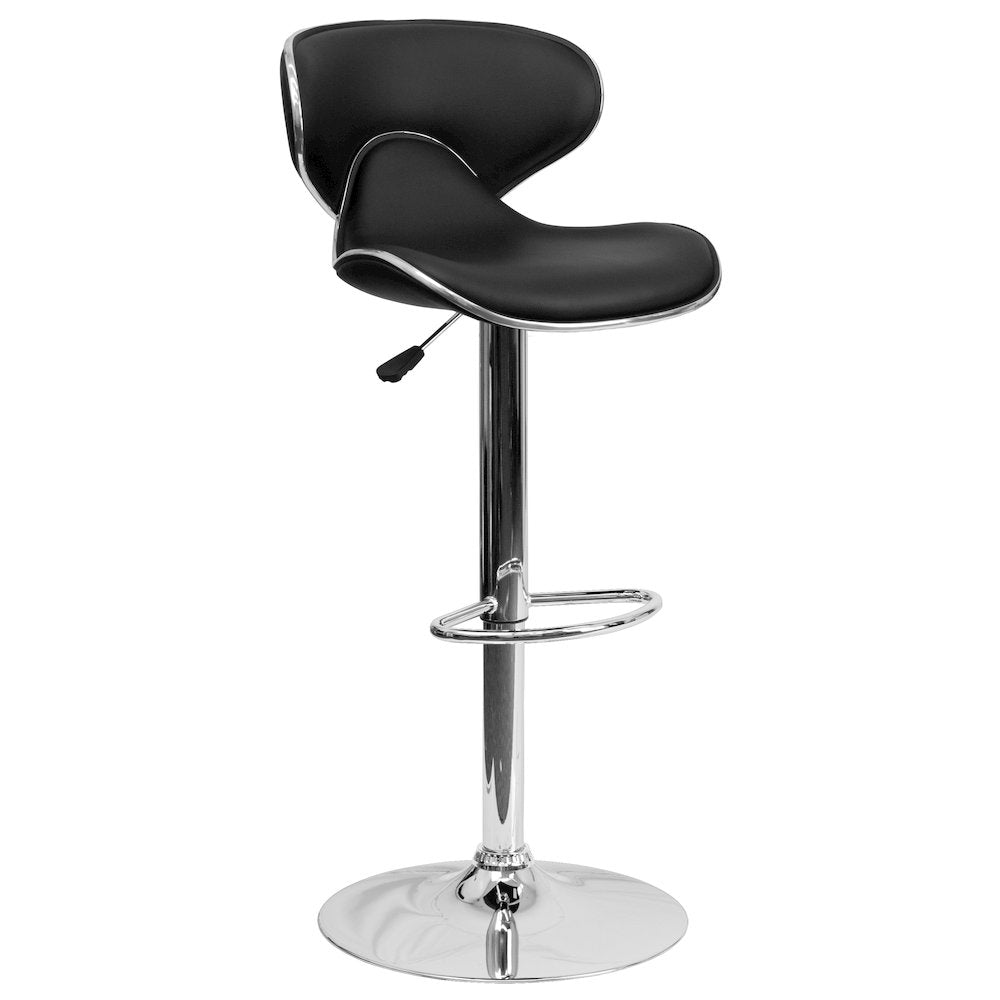 Cozy Mid-Back Black Vinyl Adjustable Height Barstool with Chrome Base