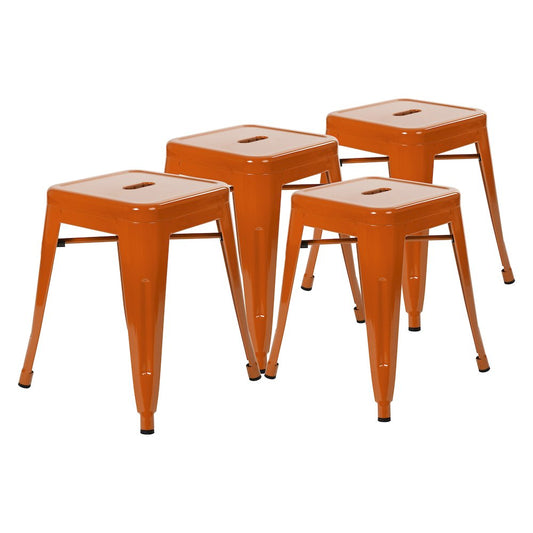18" Table Height Stool, Stackable Metal Dining Stool in Orange - Set of 4