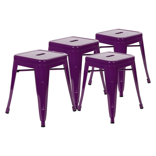 18" Table Height Stool, Stackable Metal Dining Stool in Purple - Set of 4