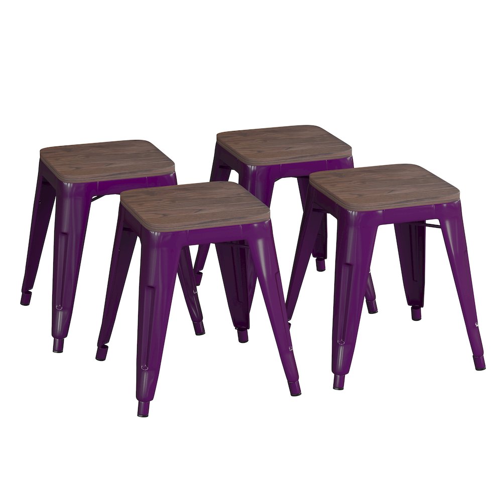 18" Table Height , Stackable Purple Metal Dining Stool, - Set of 4