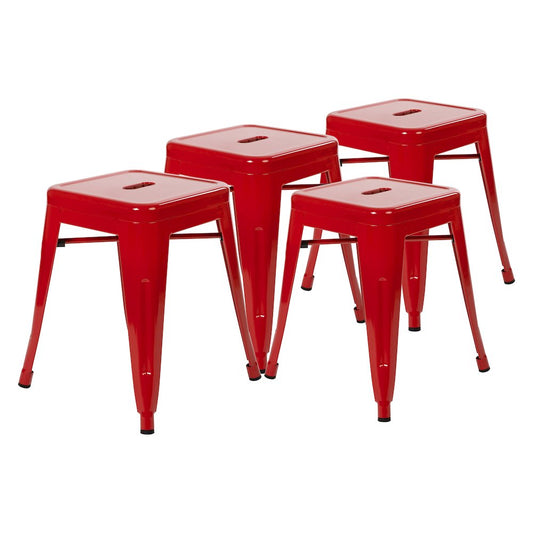 18" Table Height Stool, Stackable Metal Dining Stool in Red - Set of 4