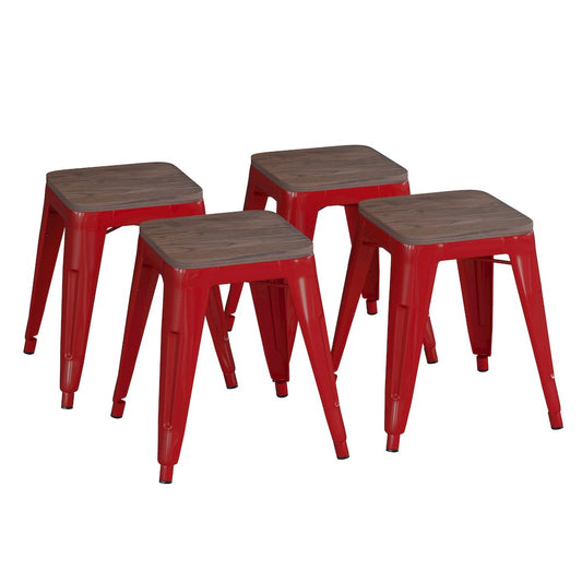 18" Table Height , Stackable Red Metal Dining Stool, - Set of 4
