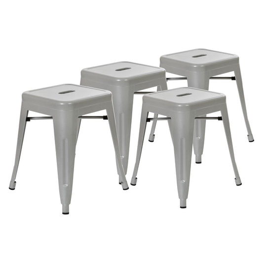 18" Table Height Stool, Stackable Metal Dining Stool in Silver - Set of 4