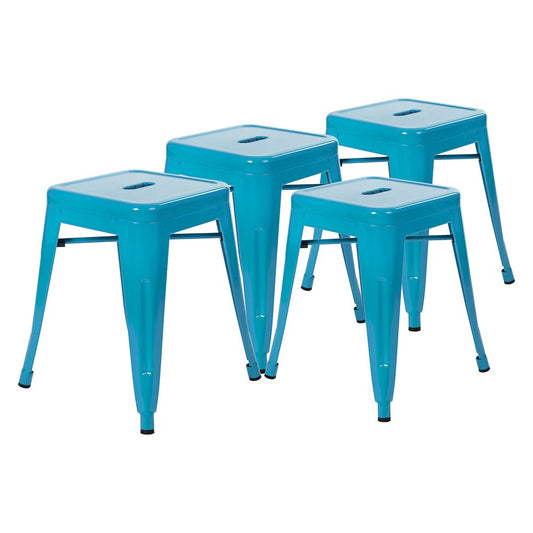 18" Table Height Stool, Stackable Metal Dining Stool in Teal - Set of 4