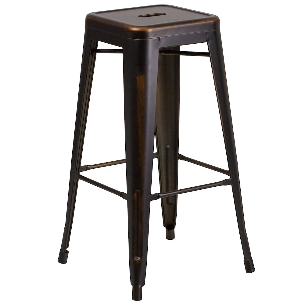 30" High Backless Distressed Copper Metal Indoor-Outdoor Barstool
