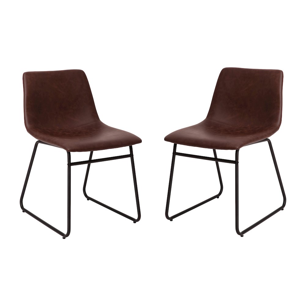 18 in Mid-Back Sled Base Dining Chair in Dark Brown with Black Frame, Set of 2