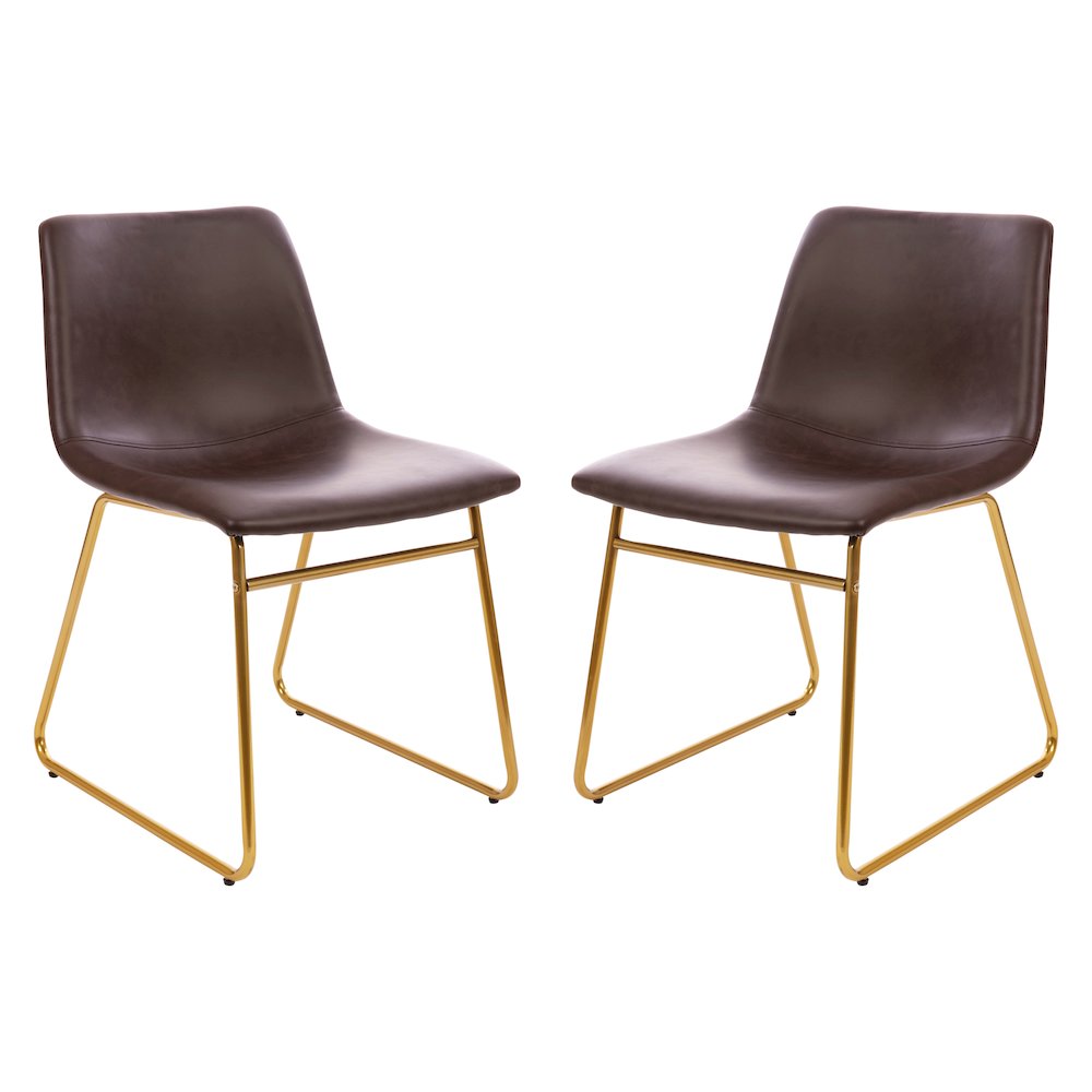 18 in Mid-Back Sled Base Dining Chair in Dark Brown with Gold Frame, Set of 2