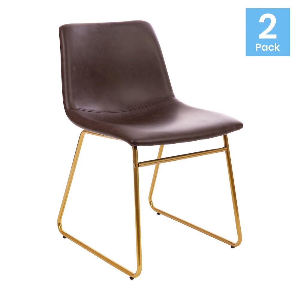 18 in Mid-Back Sled Base Dining Chair in Dark Brown with Gold Frame, Set of 2