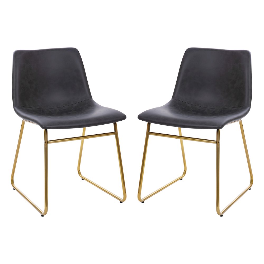 18 in Mid-Back Sled Base Dining Chair in Dark Gray with Gold Frame, Set of 2